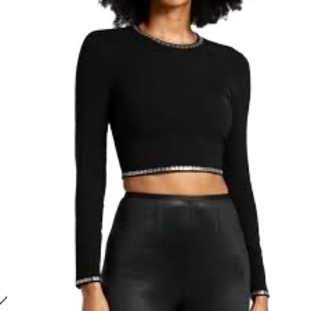 Helmut Lang Black Long Sleeve Studded Crop Top